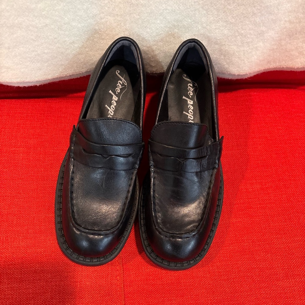 Free People Black Leather Penny Loafers